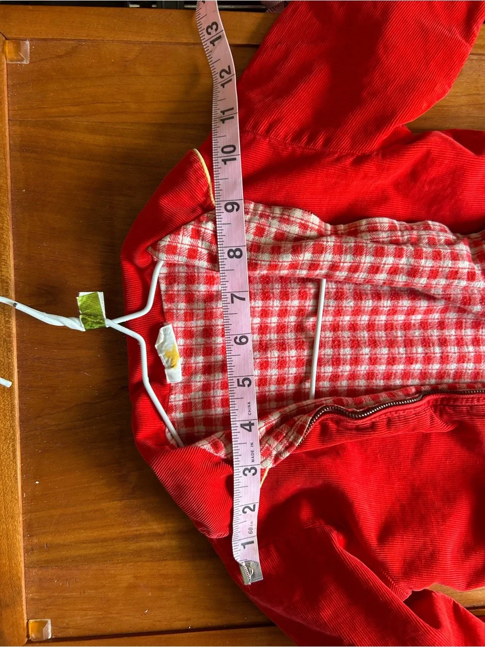 Red Kids Jean-Style Jacket with Checked Lining